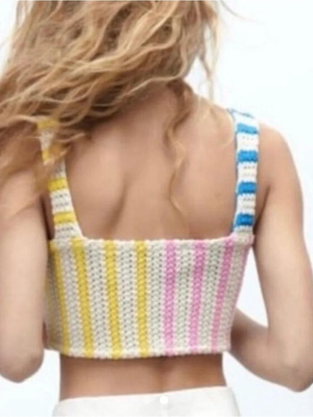 Zara Multi Striped Crochet Cropped Tank